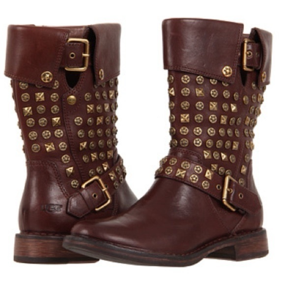 UGG Shoes - UGG Women’s Conner Studs Motorcycle Boot in Brown and Gold. Size 7.5